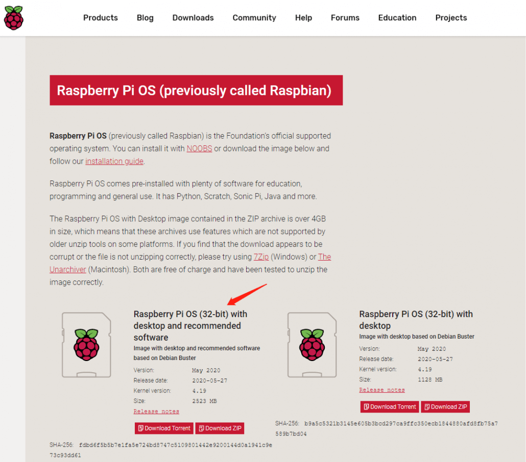 Raspberry Pi OS downloads screen